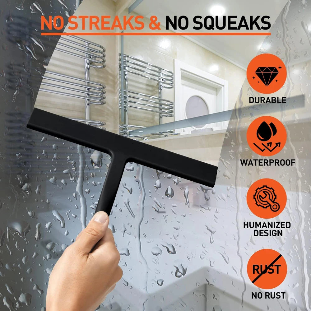 Matte Black Silicone Shower Squeegee 9 in (23 cm) - Streak-Free for Glass, Mirrors, Tiles & Car Windows