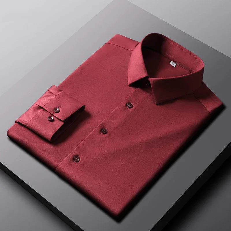 Men's Smart Casual Long Sleeve Button-Down Shirt, Knit Broadcloth Solid