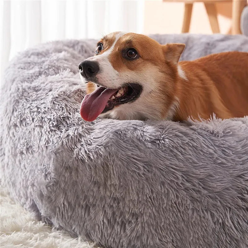 Round Plush Pet Bed 40–100cm (15.7–39.4 in) — Super Soft Long Plush Dog & Cat Bed, Winter Warm Nest