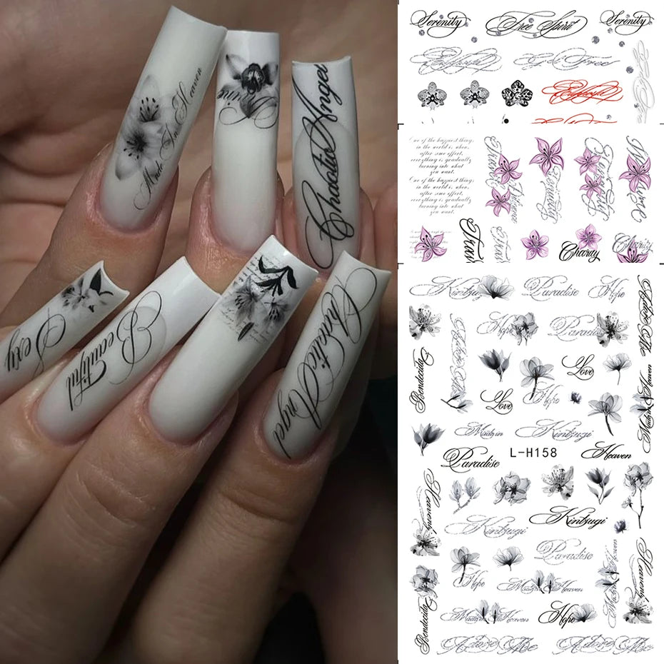 Punk Gothic Letter Nail Stickers - 3-Pack