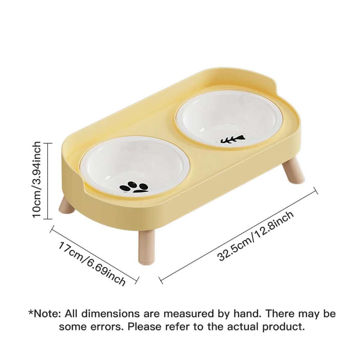 Adjustable Elevated Ceramic Double Pet Bowl for Cats and Small Dogs with Water Dispenser