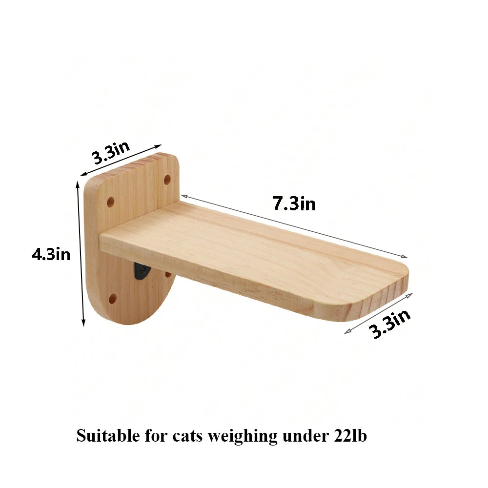 Moon-Shaped Wall-Mounted Cat Shelf & Hammock - Solid Pine Wood Climbing Shelves with Ladder Perches for Indoor Cats