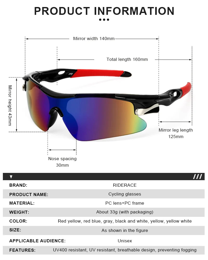 UV400 Cycling Sunglasses - Polycarbonate MTB & Road Bike Windproof Riding Glasses (Unisex)