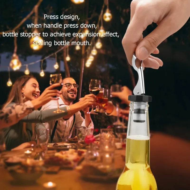 Press Vacuum Wine Bottle Stopper - Stainless Steel & Silicone Wine & Champagne Seal (1–10 Pack)