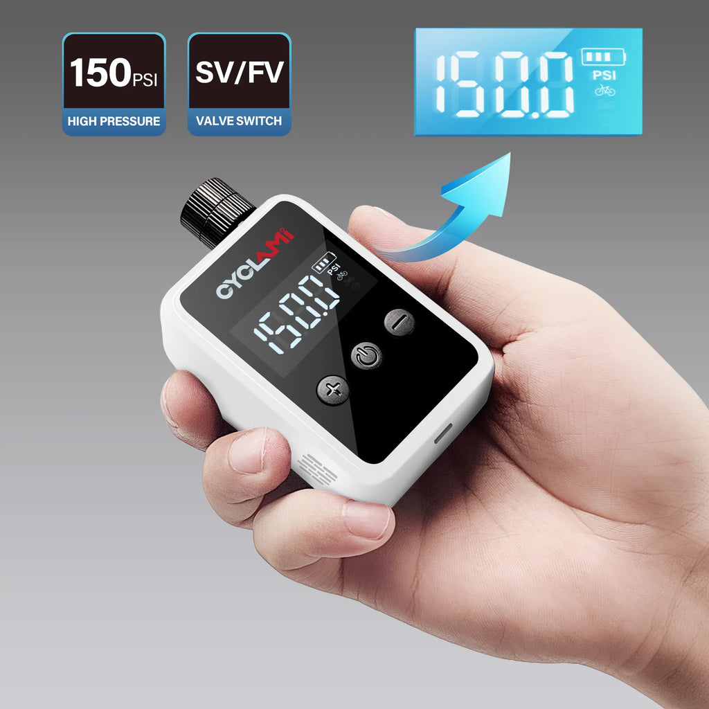 150 PSI (10.3 bar) Portable Mini Electric Tire Inflator – Rechargeable Pocket Air Pump for Bike Presta & Schrader Valves, Digital Display