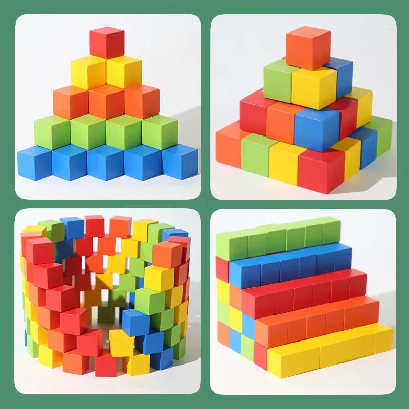 Colorful Beech Wood Stacking Cubes - 25/50-Piece Rainbow Math & Logic Building Blocks for Kids Ages 3+