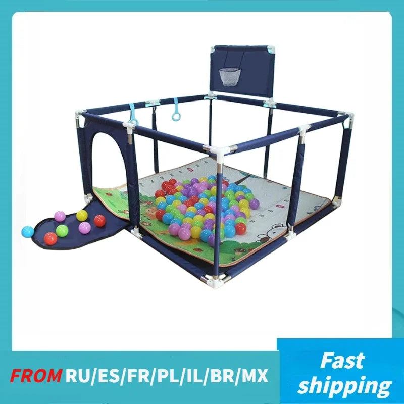 Square Baby Playpen 50.4 x 50.4 x 26 in (128 x 128 x 66 cm) Toddler Play Yard Ball Pit Safety Fence