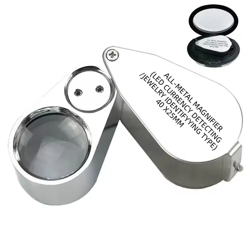 40X Jeweler Loupe Magnifier with LED & UV Light - Foldable Pocket Magnifying Glass for Jewelry Coins Stamps