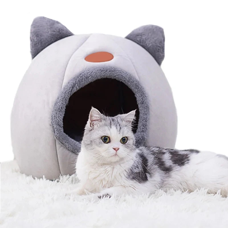 Plush Cat Cave Bed for Cats & Small Dogs – Indoor Pet House Tent with Removable Cushion, M/L/XL (33–39 cm | 13–15 in)