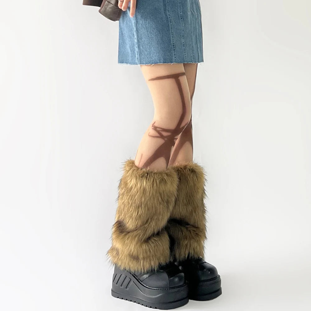 Faux Fur Leg Warmers – Furry Boot Cuffs for Women, Harajuku JK Lolita Cosplay, Winter Boot Socks, Available in 9.8"/11.8"/15.7" (25/30/40 cm)