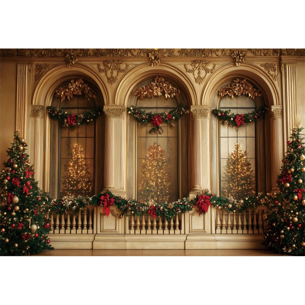Christmas Fireplace Photography Backdrop — Gingerbread House & Wooden Window Holiday Photo Background for Kids & Family