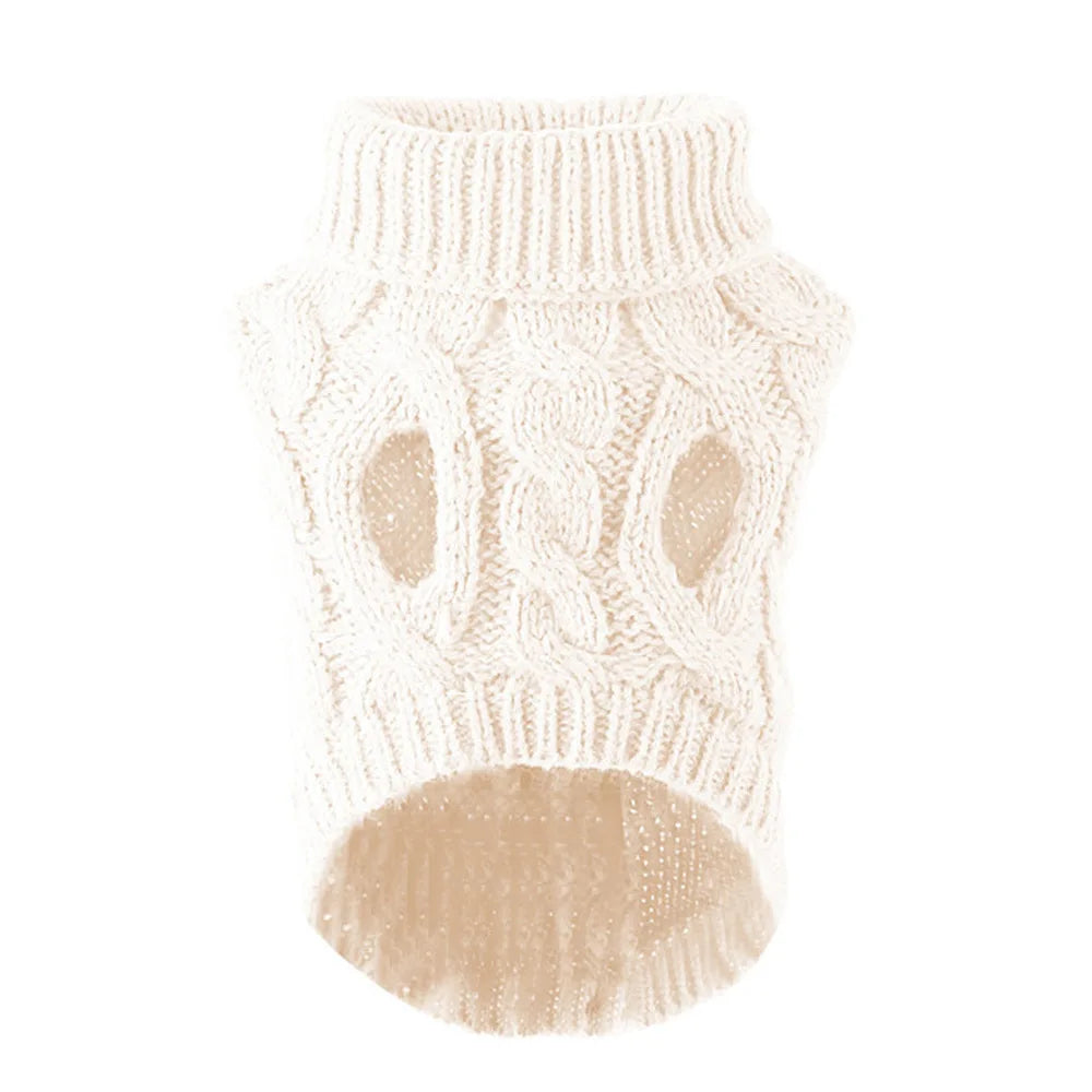 Knitted Cable Dog Sweater - Warm Autumn/Winter Pullover for Small Dogs
