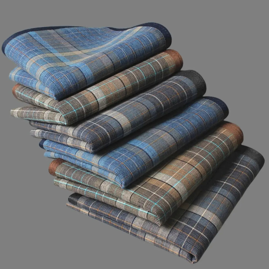 6-Pack Men's Plaid Cotton Handkerchiefs 15.7 in (40 cm) Thin Business Dress Pocket Squares - Soft, Sweat-Absorbent