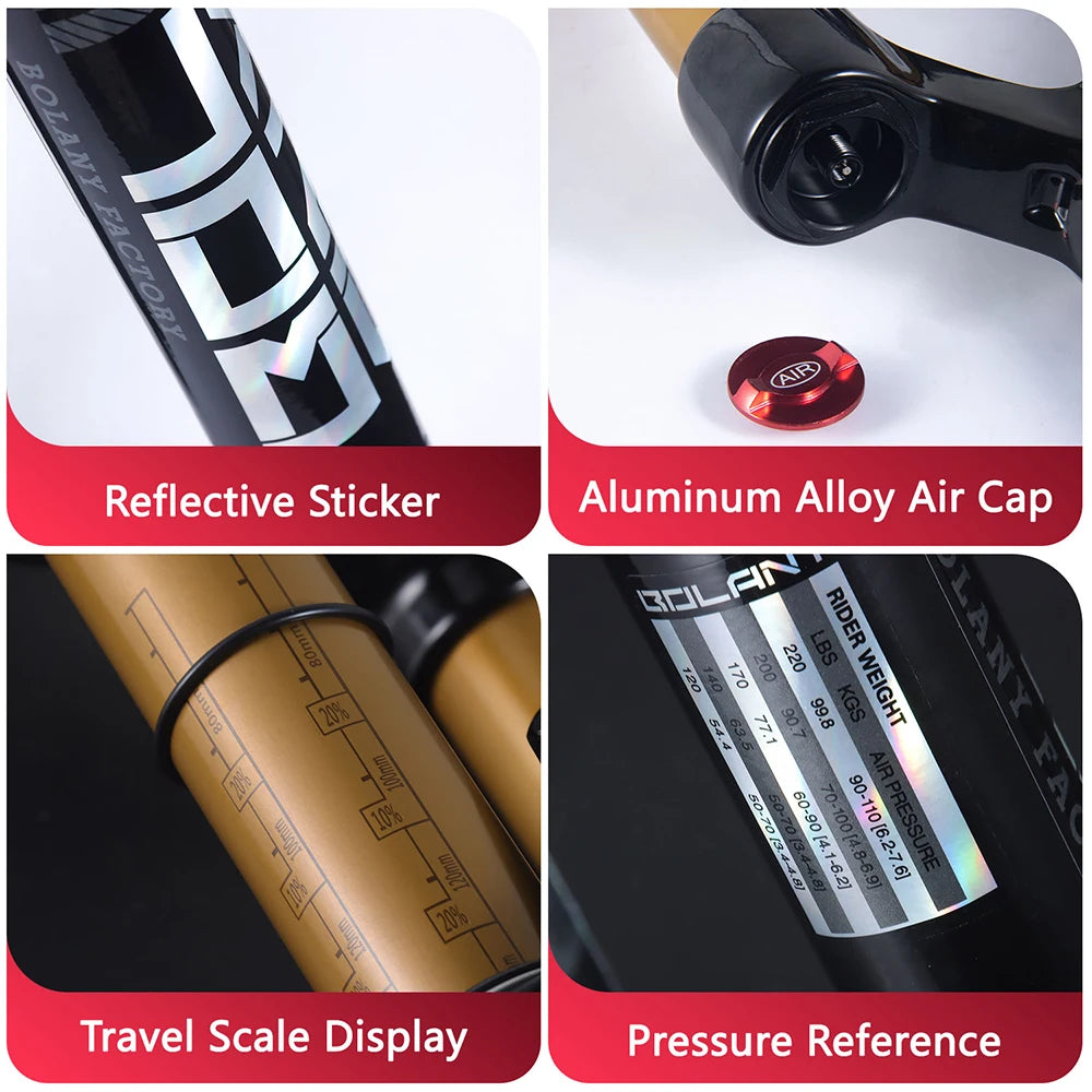 Mountain Bike Air Suspension Fork 26/27.5/29 Inch 100mm Travel (120mm Exposed) Air & Oil Damping Remote Lockout 9mm Axle 32mm Stanchions Disc Brake
