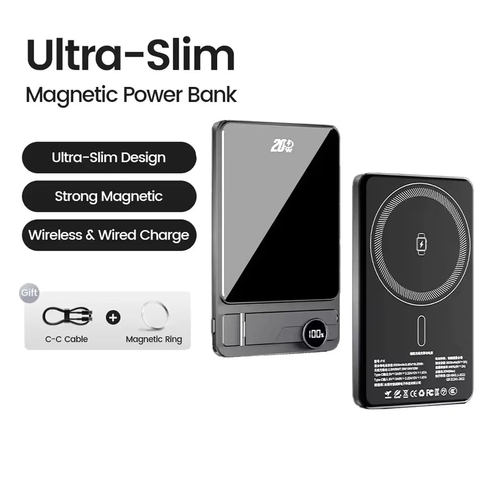 Ultra-Thin Magnetic Wireless Power Bank 5000/10000mAh – Fast MagSafe Portable Charger for iPhone, Apple Watch & Samsung