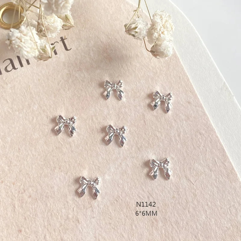 10-Pack Gold & Silver Bow Nail Charms Alloy Bowknot Nail Art Decorations