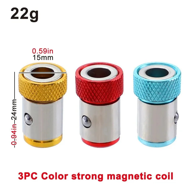 3-Pack 1/4-Inch (6.35 mm) Magnetic Bit Coil — Colored Screwdriver Head Magnetizer, Universal Metal Tool Accessory