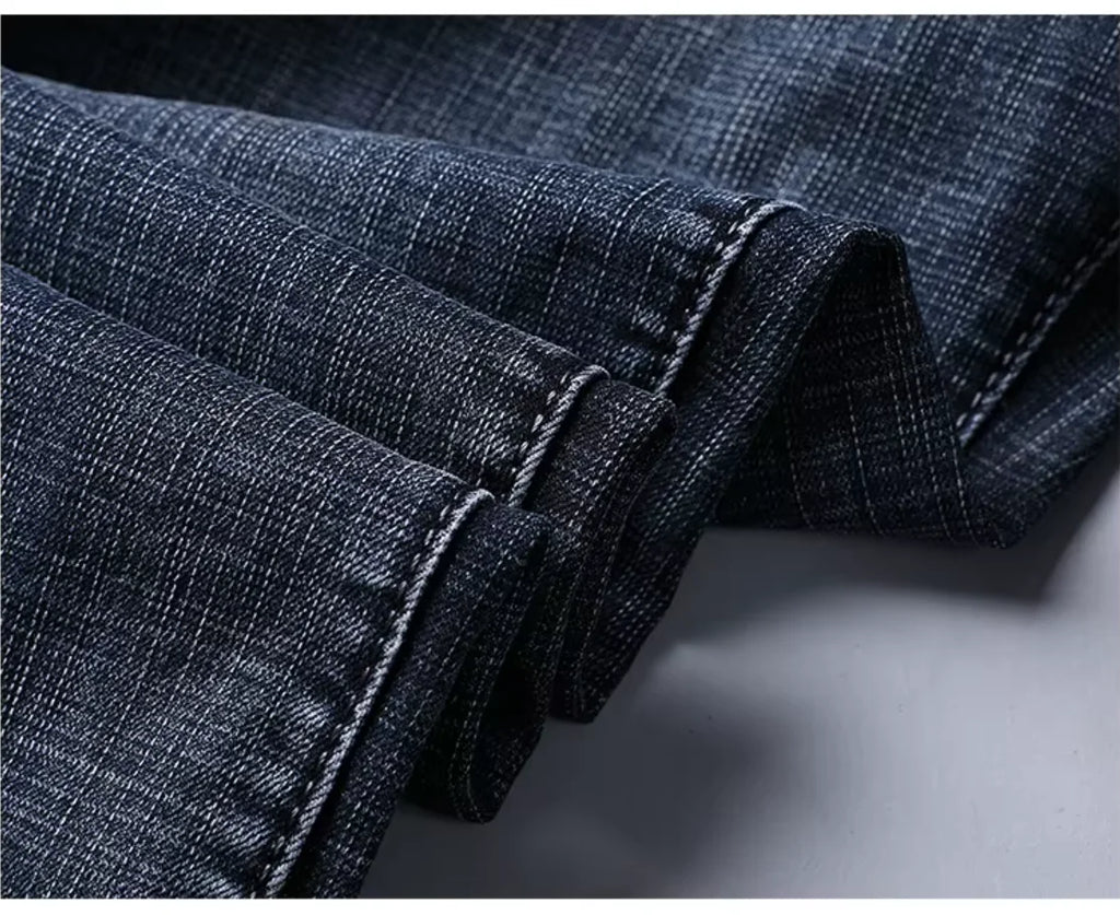 Men's Straight Stretch Denim Jeans - Business Casual Blue/Black