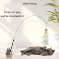 Interactive Feather Wand Cat Toy – Long Steel-Wire Pole Rotating Fishing Teaser for Kittens & Cats