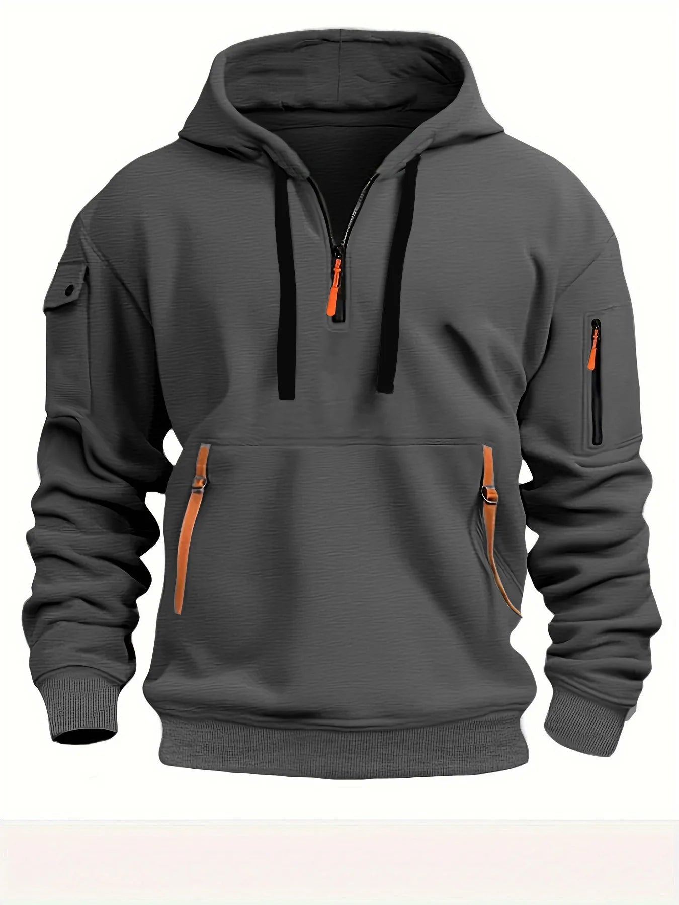 Men's Casual Sports Hoodie – Long-Sleeve Pullover with Sleeve Pocket & Drawstring, Spring/Autumn, Plus Size