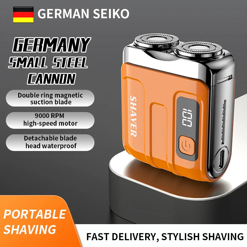 Mini Rechargeable Electric Shaver – Digital Display Dual Rotary Blades & Trimmer, Waterproof Travel Shaver (60 Min Run Time)