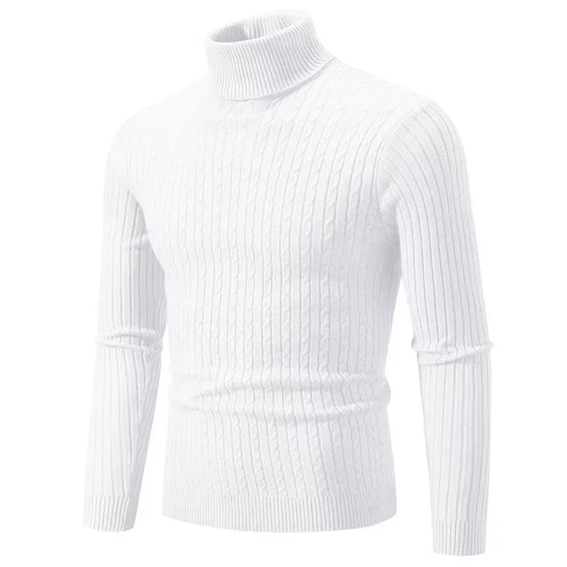 Men's High Neck Turtleneck Knit Sweater Pullover - Warm Argyle Casual Winter Top