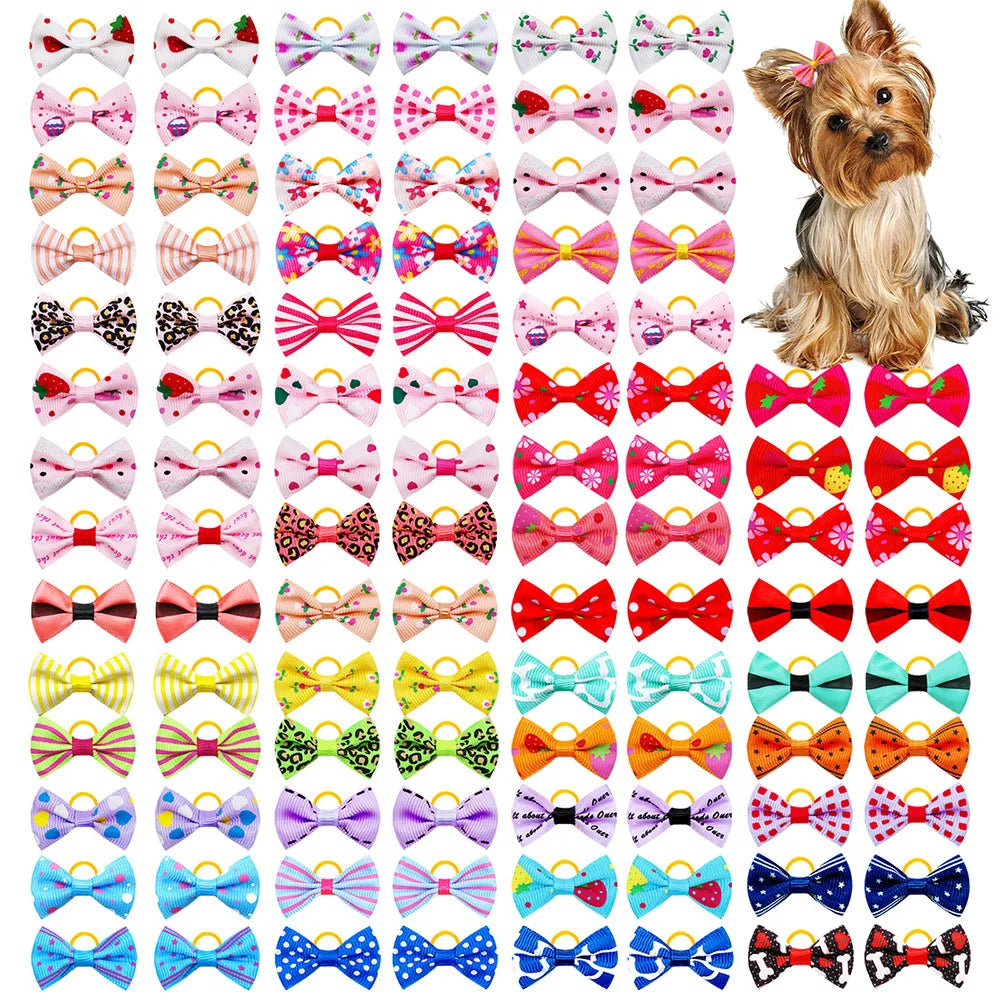 30-Pack Dog & Cat Hair Bows with Elastic Bands - Handmade Movable Puppy Bows, Cute Pet Hair Accessories