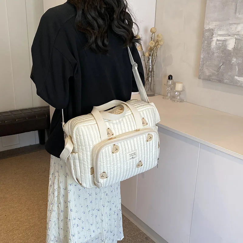 Large Embroidered Diaper Bag - Maternity Baby Organizer Shoulder & Crossbody Bag for Travel and Hospital
