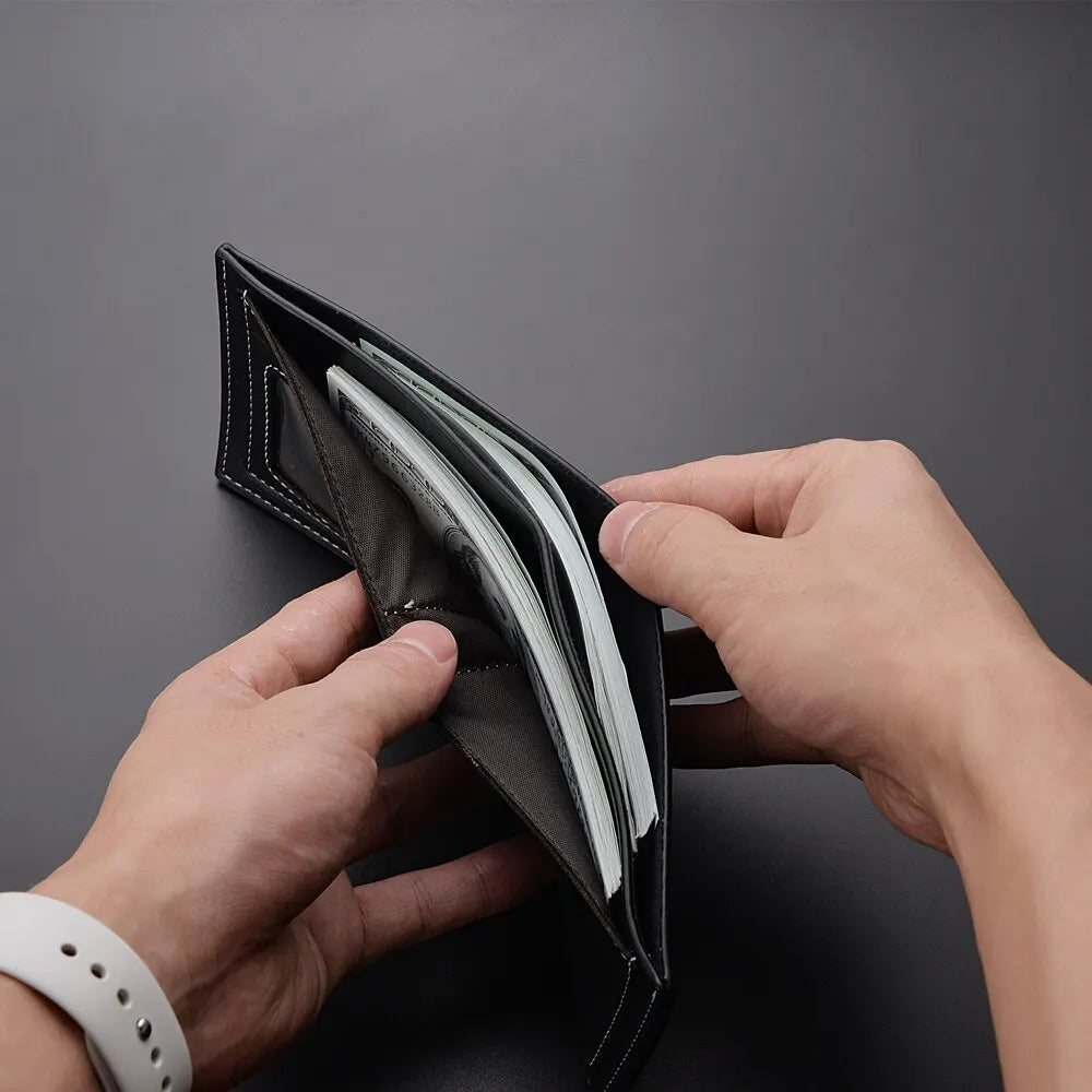 PU Leather Slim Bifold Men's Wallet - Thin Folding Credit Card Holder (Black, Brown)