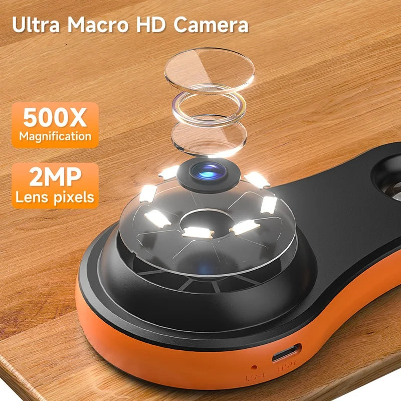 Portable 2MP Digital Magnifier Microscope 2.0-Inch (5.08 cm) IPS Screen 50x Magnification 8 LEDs USB-C TF Card Slot