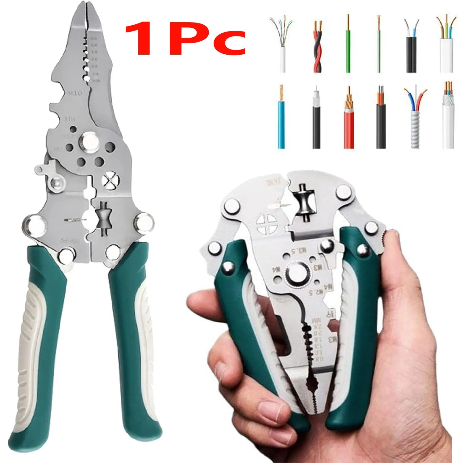 Foldable Wire Stripper with Pulley & Wire Winding — Multifunctional Wire Splitter and Crimping Pliers (1-Pack)