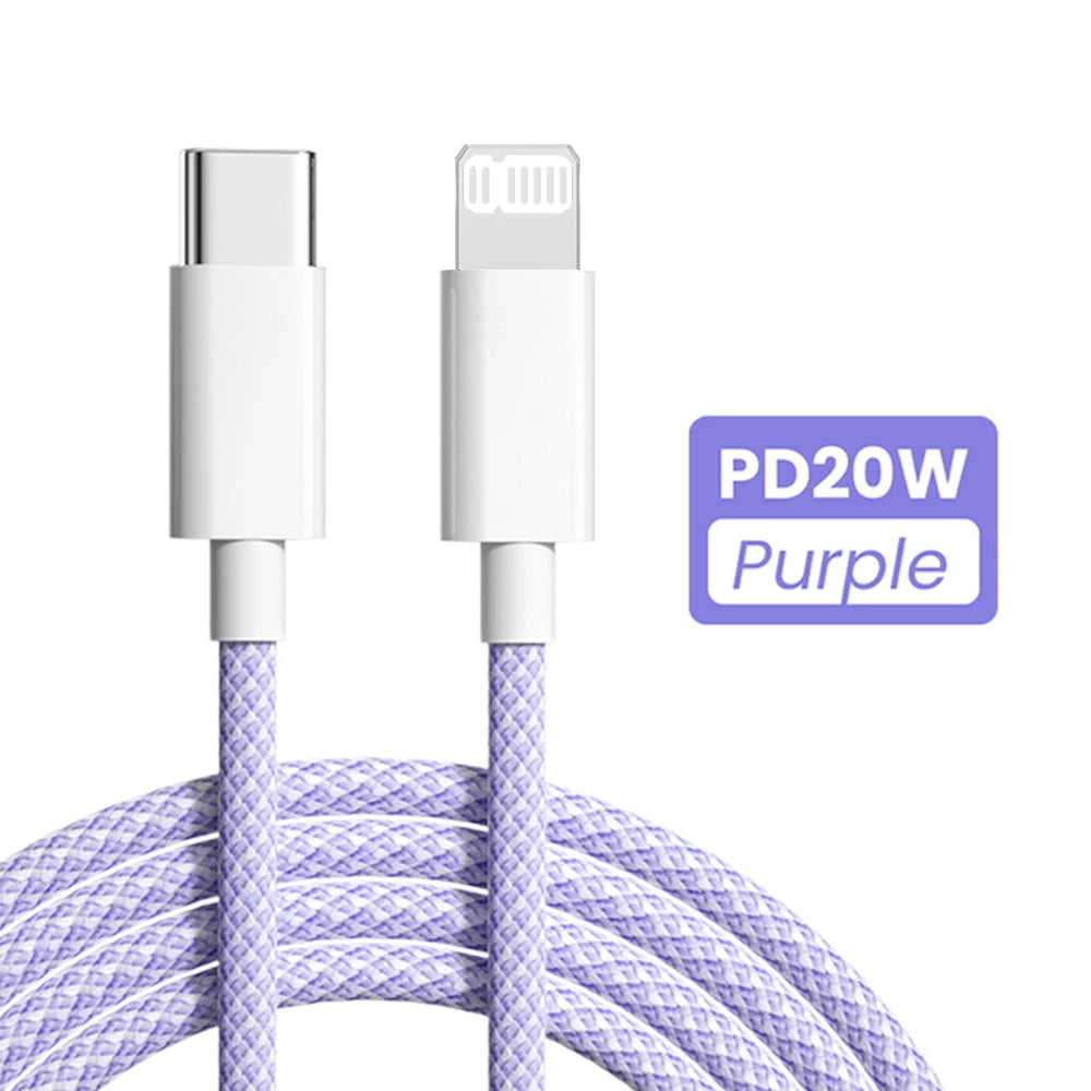 PD 20W USB-C to Lightning Fast Charging Cable for iPhone & iPad — Nylon Braided 3A, 480Mbps, 1/1.5/2m (3.3/5/6.6ft)