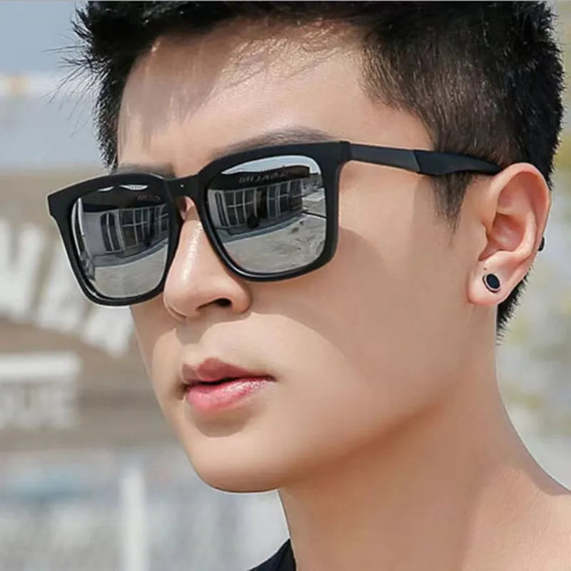 Retro Korean Square Sunglasses UV400 Mirror Lens - Driving & Outdoor (Unisex)