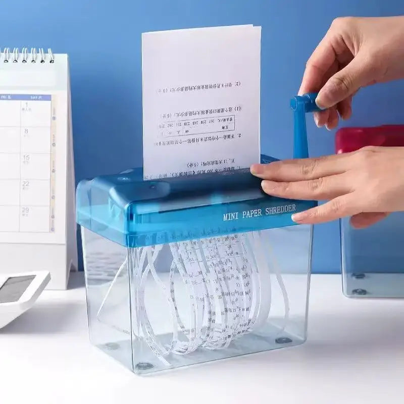 A6 Mini Manual Desktop Paper Shredder - Hand-Crank Office Document Shredder