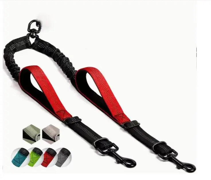 Dual Dog Leash Coupler - Padded Handles No-Tangle Bungee No-Pull Leash with 360° Swivel & Reflective Trim
