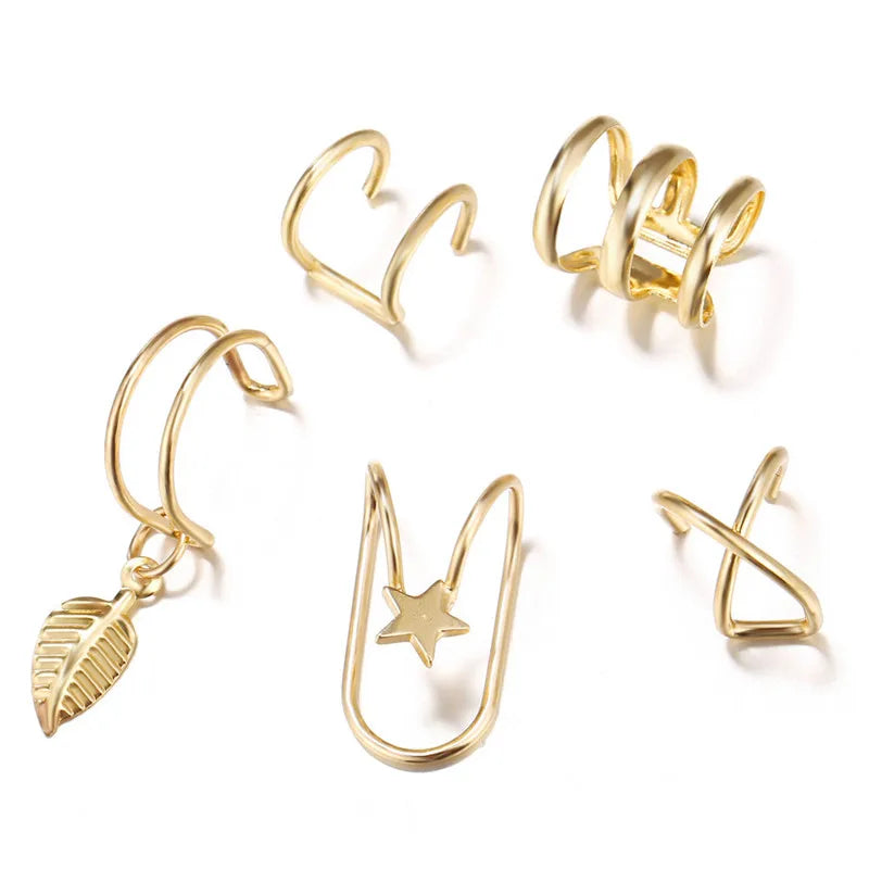Gold Leaf Ear Cuff Clip-On Earrings for Women — No-Piercing Cartilage Climbers