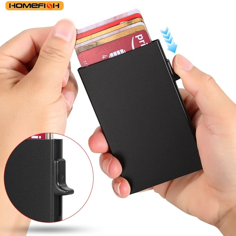 Pop-Up Aluminum Alloy Card Holder - Compact Metal Credit Card & Coin Case, Business Style Unisex