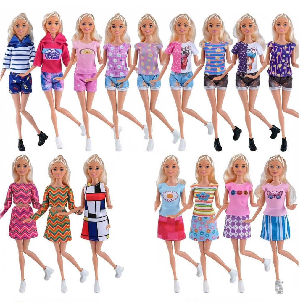 1-Set Doll Clothes for 28–30 cm (11–11.8 in) Fashion Dolls — Colorful Tops, Shorts, Skirt, Shoes & Necklace (BJD Compatible)