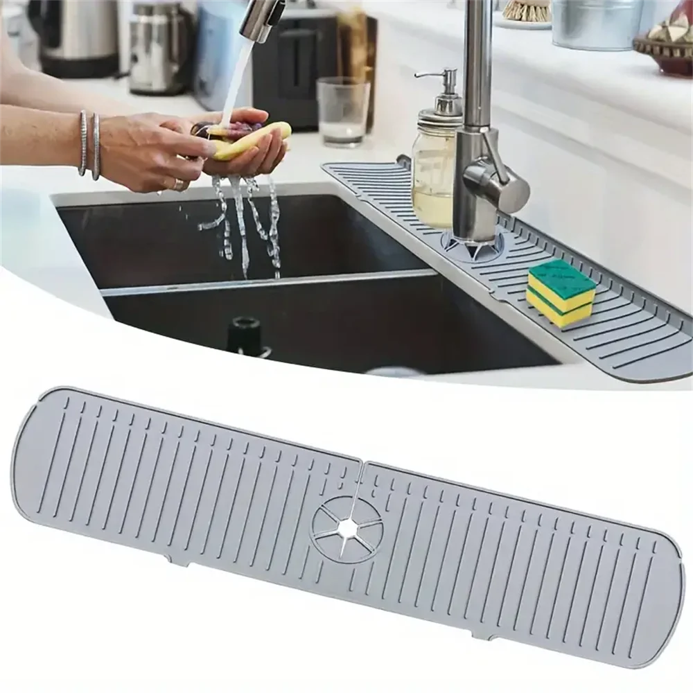 Silicone Faucet Splash Guard Mat — Drainable Non-Slip Sink & Counter Protector (35/45/61 cm | 13.8/17.7/24 in)