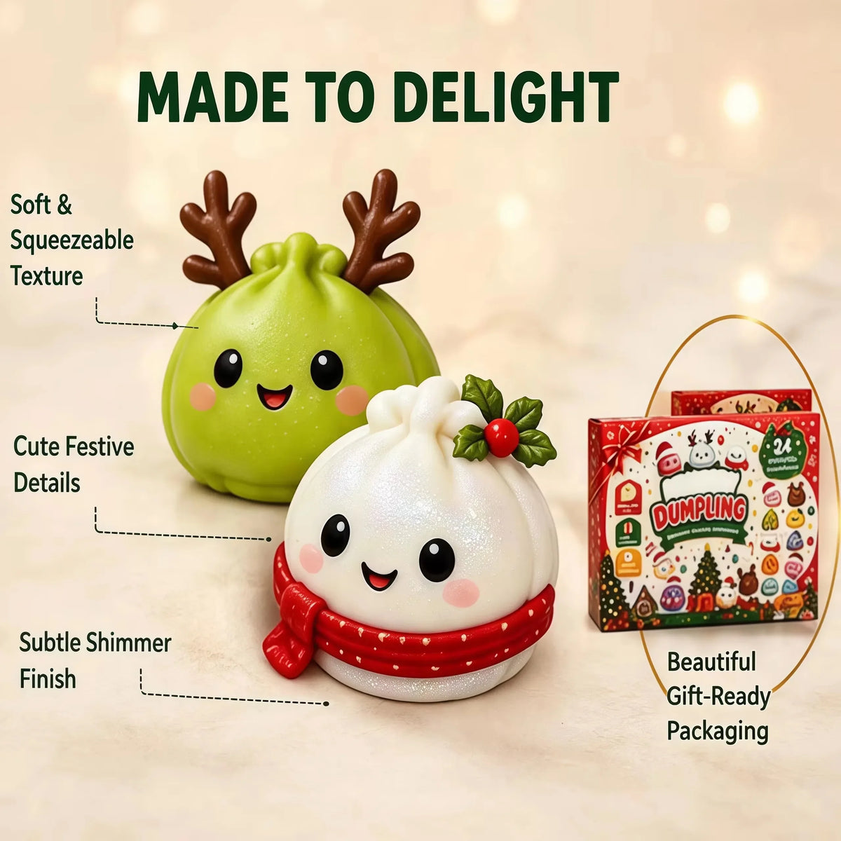 24-Piece Dumpling Squishy Advent Calendar – Slow-Rising 24-Day Christmas Fidget Countdown Gift