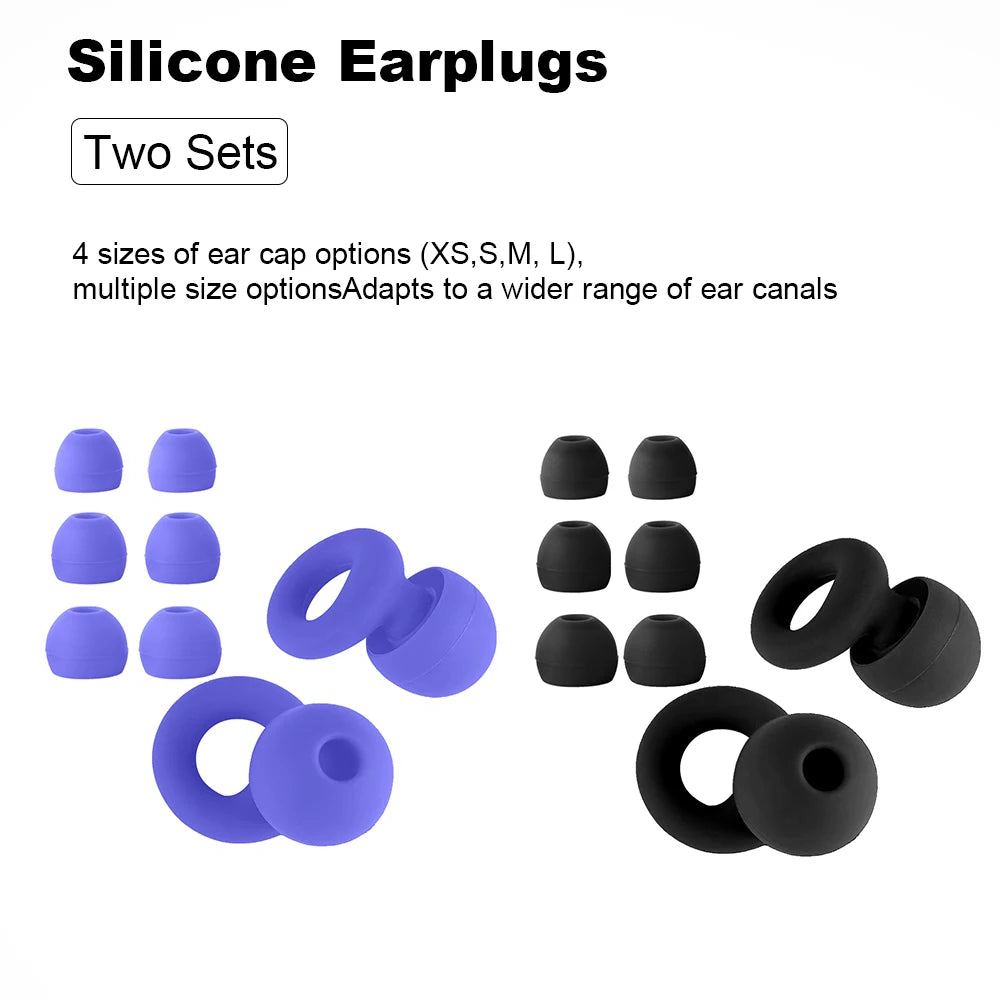 Silicone Earplugs 4 Pairs - Reusable Hypoallergenic Ear Plugs for Swimming & Sleep Noise Reduction (XS S M L)