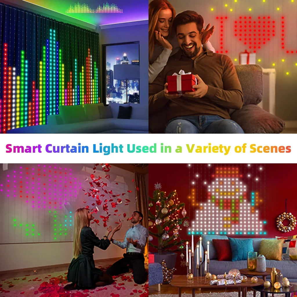 400LED Smart Curtain Lights Bluetooth App RGB Fairy String Lights USB Music Sync for Window Bedroom IP65 Waterproof