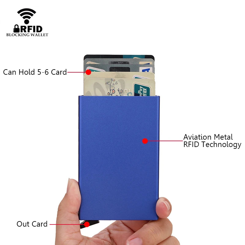 RFID Metal Pop-Up Card Holder Wallet – Slim Minimalist Small Black Unisex