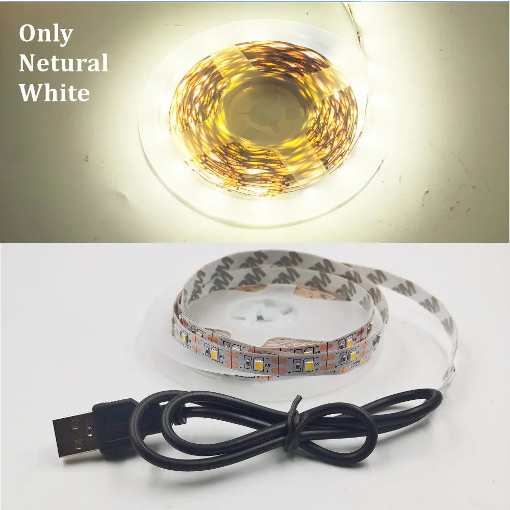 5V USB LED Strip Light 5m (16.4ft) & 1m (3.3ft) SMD3528 — Waterproof Flexible Color Strip Warm/Cool White + RGB for Cabinet, Ceiling & TV Backlight