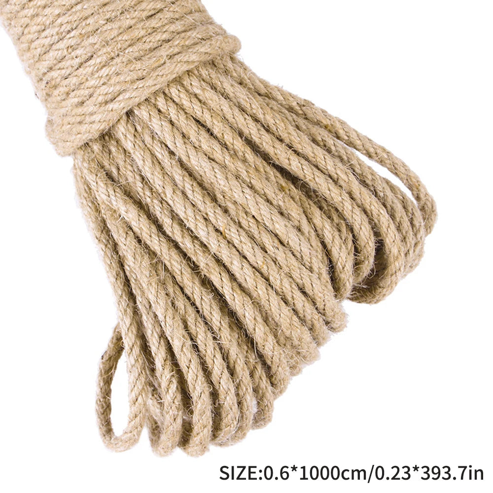 Natural Jute/Sisal Cat Scratching Rope 6 mm x 1000 cm (0.23 in x 393.7 in) – DIY Cat Scratcher Wrap, Furniture Protector & Toy Material