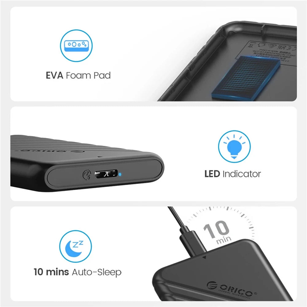 2.5-Inch SATA to USB 3.0 and Type-C External HDD Enclosure — Fits 7-9.5mm SSD/HDD, Up to 6TB, 5Gbps/6Gbps