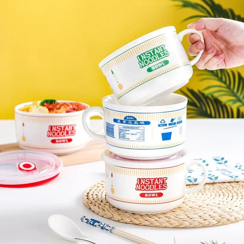 Ceramic Ramen Bowl with Lid Heat Resistant Microwave Safe Soup Bowl for Noodles Salad Rice 800ml (27 fl oz) / 1100ml (37 fl oz)