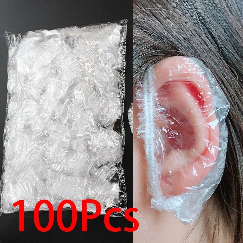 100-Pack Disposable Waterproof Ear Covers Earmuffs for Hair Dye, Shower & Salon – One Size Fits Most Adults