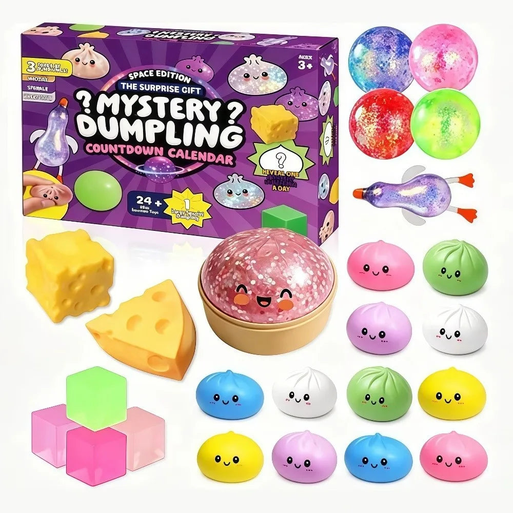 Mystery Dumpling Fidget Advent Calendar – 24-Day Soft Squishy Sensory Stress Relief Squeeze Toys