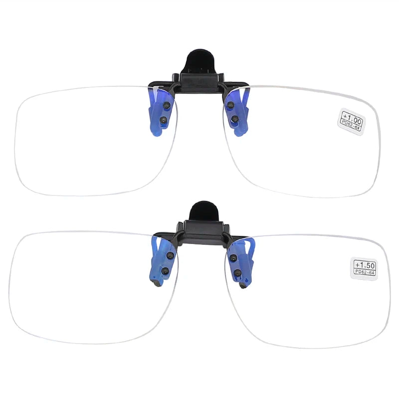 Ultra-Light Clip-On Flip-Up Rimless Reading Glasses — Presbyopic Magnifiers +1.0 +1.5 +2.0